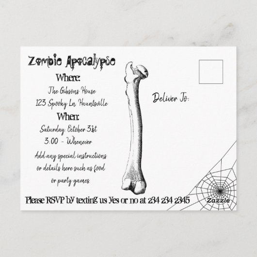 ゾンビの黙示録ハロウィンパーティーの招待状 ポストカード (裏面)