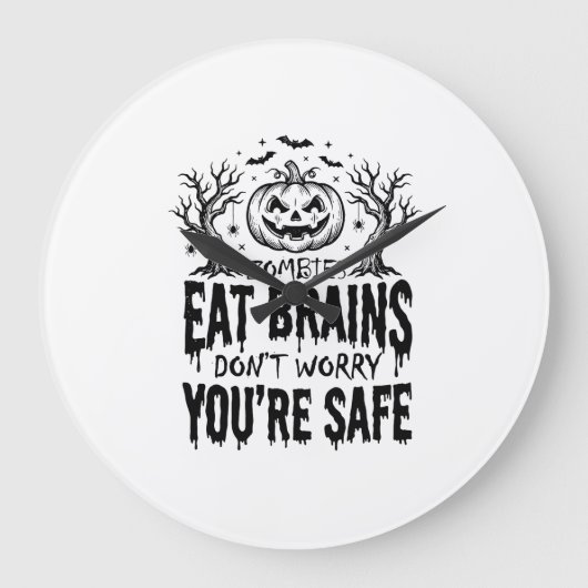ゾンビは脳を食べる おもしろハロウィンベクターデザイン_1 ラージ壁時計 (正面)