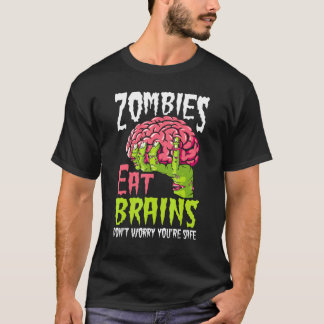 ゾンビは脳を食べる 心配無用 あなたは安全 ハロウ Tシャツ
