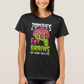 ゾンビは脳を食べる 心配無用 あなたは安全 ハロウ Tシャツ