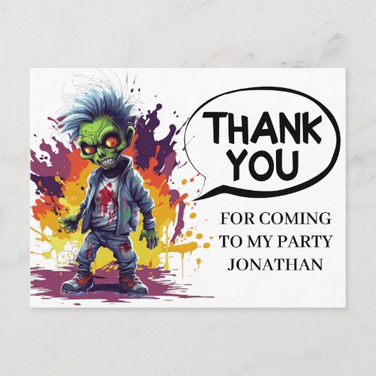 ゾンビをテーマにしたキッズパーティーありがとう ポストカード (正面)