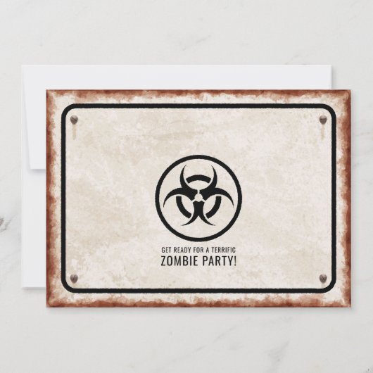 ゾンビをテーマにしたパーティー招待状と警告標識 招待状 (裏面)