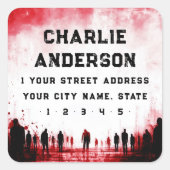 ゾンビをテーマにしたレッドブラックハロウィーン差出人住所 スクエアシール (正面)