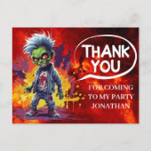 ゾンビをテーマにした男の子のパーティーありがとう ポストカード (正面)