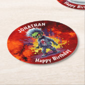 ゾンビをテーマにした男の子の誕生日 ラウンドペーパーコースター (アングル)