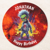 ゾンビをテーマにした男の子の誕生日 ラウンドペーパーコースター (正面)