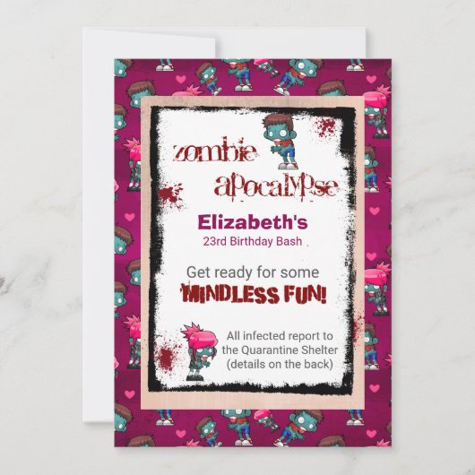 ゾンビアポカリプスをテーマにした誕生日パーティー招待状 招待状 (正面)