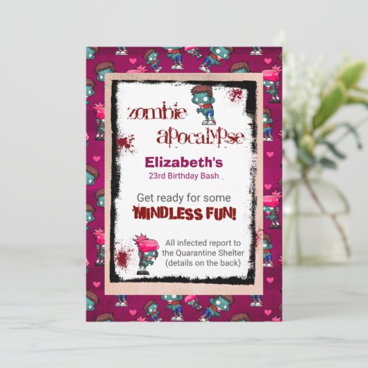 ゾンビアポカリプスをテーマにした誕生日パーティー招待状 招待状 (スタンド正面)