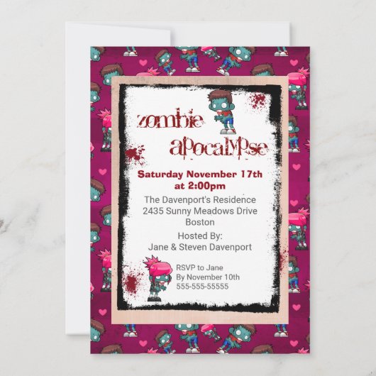 ゾンビアポカリプスをテーマにした誕生日パーティー招待状 招待状 (裏面)