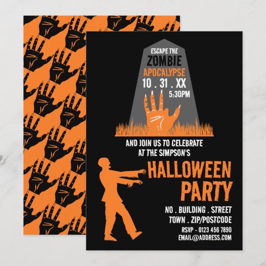 ゾンビアポカリプステーマエスケープルームハロウィーン 招待状 (正面/裏面)