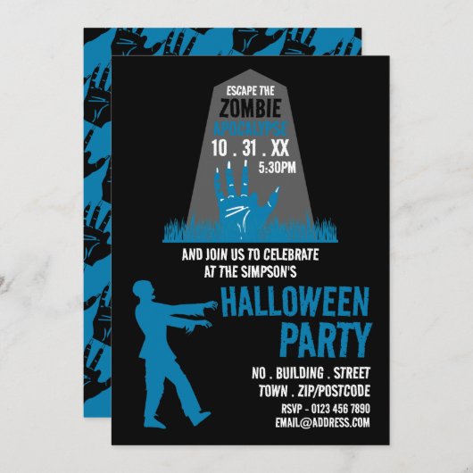 ゾンビアポカリプステーマエスケープルームハロウィーン 招待状 (正面/裏面)