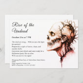 ゾンビアポカリプスハロウィーン完全に死んでいなパーティー警告 招待状 (正面/裏面)