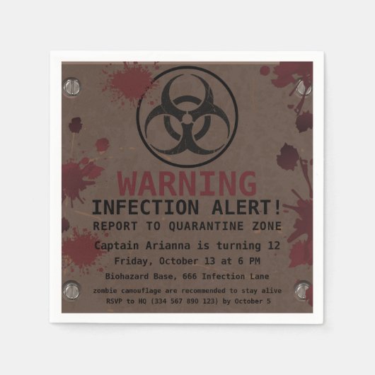 ゾンビアポカリプス誕生日 | ハロウィーン生物学的災害［有害物質］ スタンダードカクテルナプキン (正面)