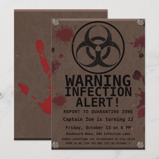 ゾンビアポカリプス誕生日 | ハロウィーン生物学的災害［有害物質］ 招待状 (正面/裏面)