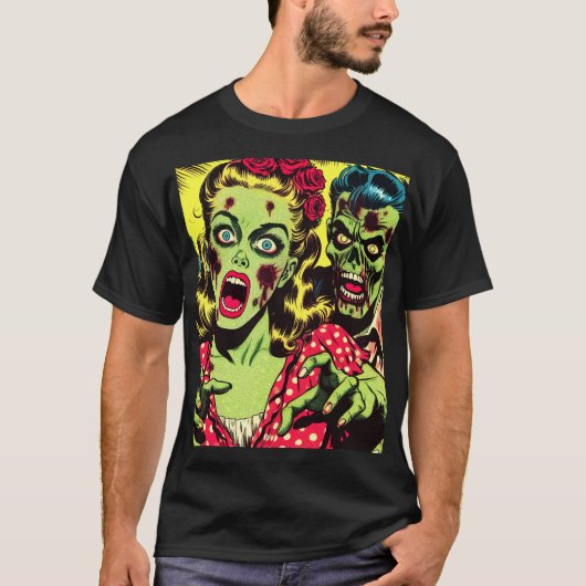 ゾンビカップルレトロ漫画 Tシャツ (正面)