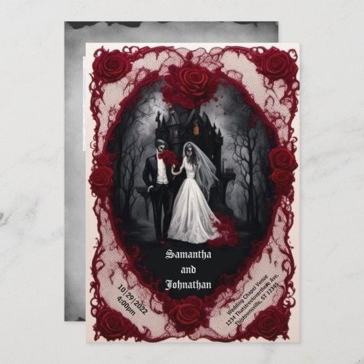 ゾンビカップル幽霊のよく出るウィズハウスゴシック結婚ズ 招待状 (正面/裏面)