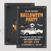 ゾンビカー ハロウィンパーティー招待状 招待状 (正面/裏面)