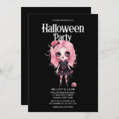 ゾンビガールスカルピンクホラーハローウィンパーティ 招待状 (正面/裏面)