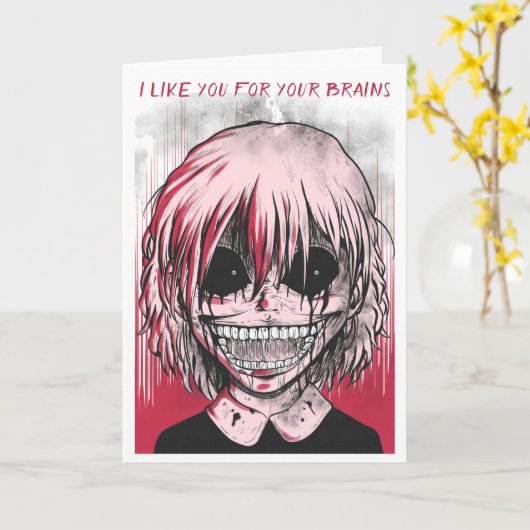 ゾンビガールホラーおもしろいスタイルバレンタインデー カード (黄色い花)