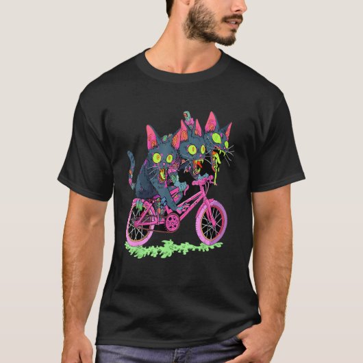 ゾンビキャットサイケデリックフェスティバルビサイクリストEDMレイヴ Tシャツ (正面)