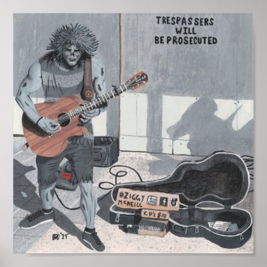 ゾンビギターミュージシャンファンタジーウォールアートプリント ポスター (正面)