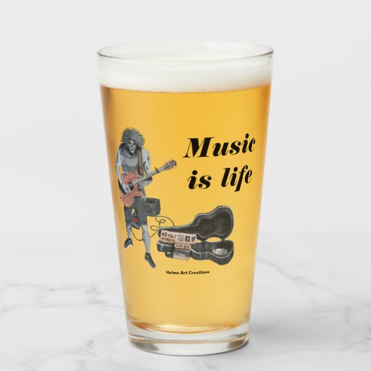 ゾンビギターロックミュージシャンファンタジーアートガラスカップ タンブラーグラス (ドリンク正面)
