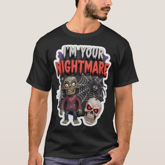 ゾンビクモの3Dイラストでお化け屋敷のようなハロウィーン Tシャツ (正面)