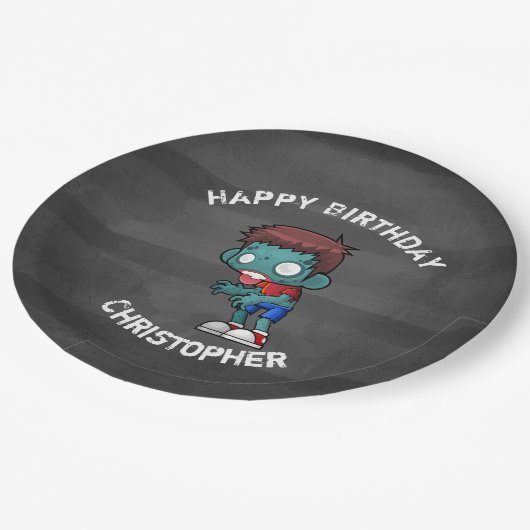 ゾンビクールガイが脳を探すハッピーバースデー ペーパープレート (アングル)