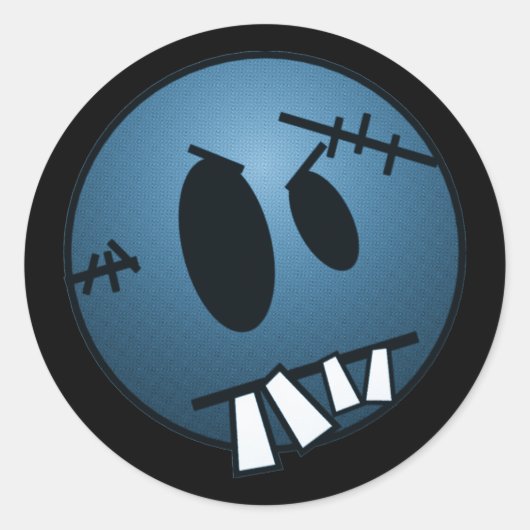 ゾンビコン顔 – 青 ラウンドシール (正面)