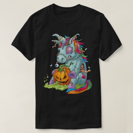 ゾンビコーンゾンビユニコーンハロウィーン仮装かぼちゃ Tシャツ (デザイン正面)