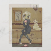 ゾンビゴシックガールかわいいハガキ完全に死んでいなネコ ポストカード (正面/裏面)