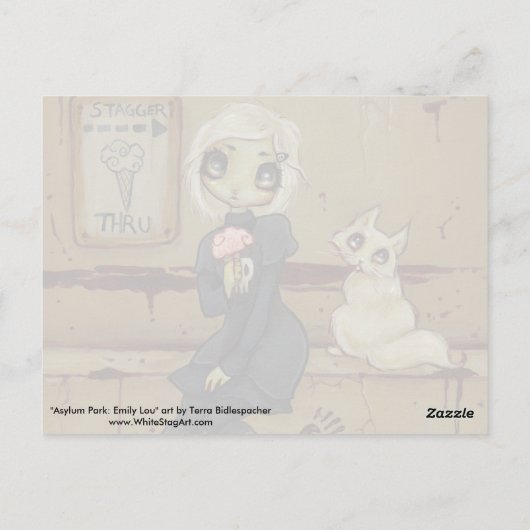 ゾンビゴシックガールかわいいハガキ完全に死んでいなネコ ポストカード (裏面)