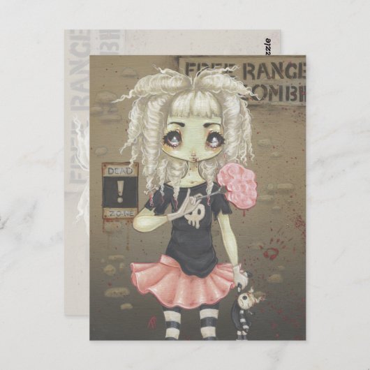 ゾンビゴシックガールカワイイ完全に死んでいなハガキ大目 ポストカード (正面/裏面)