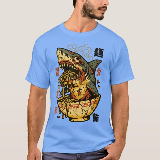 ゾンビサメ怪獣ラーメン – 怖い食日本のべ物 Tシャツ (正面)