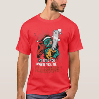 ゾンビサンタのチェーンソーホラー映画好きの男性へのギフト Tシャツ