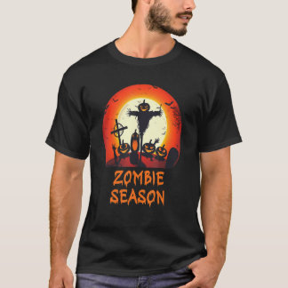 ゾンビシーズンの月明かりの怖い墓場 少年 Tシャツ