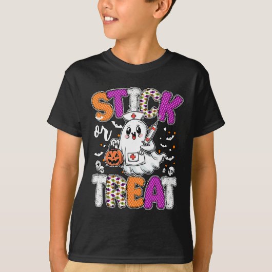 ゾンビナース 血液採取 スティック・オア・トリート 看護師の幽霊 Tシャツ (正面)
