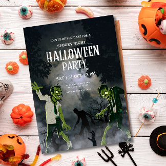 ゾンビハロウィンパーティーのホラーな夜のテーマ 招待状