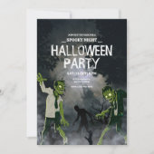 ゾンビハロウィンパーティーのホラーな夜のテーマ 招待状 (正面)