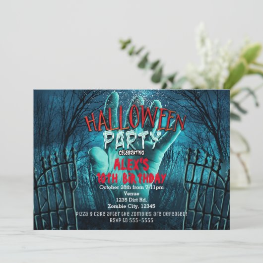 ゾンビハロウィン幽霊のよく出るの衣装パーティの招待状 招待状 (スタンド正面)