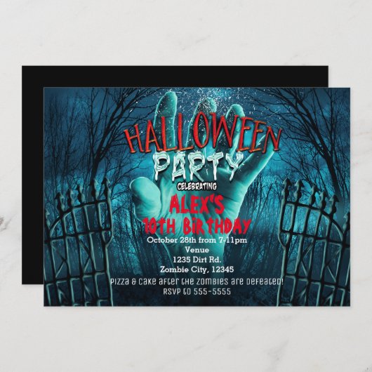 ゾンビハロウィン幽霊のよく出るの衣装パーティの招待状 招待状 (正面/裏面)