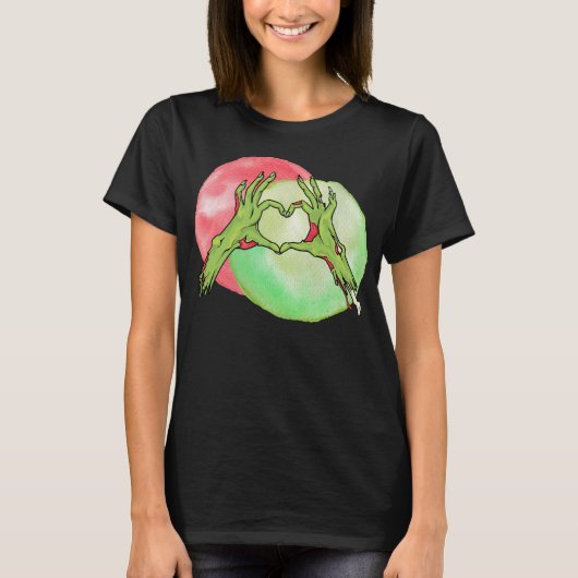 ゾンビハンズメイキングハートシェイプ、ラブハロウィーン Tシャツ (正面)