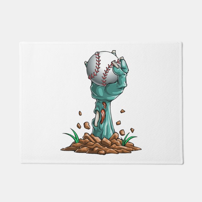 ゾンビハンズ野球おかしなハロウィンホラー怖い ドアマット (正面)