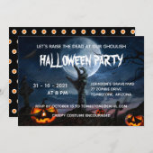 ゾンビハンドフルムーンクリーストハローウィンパーティ 招待状 (正面/裏面)