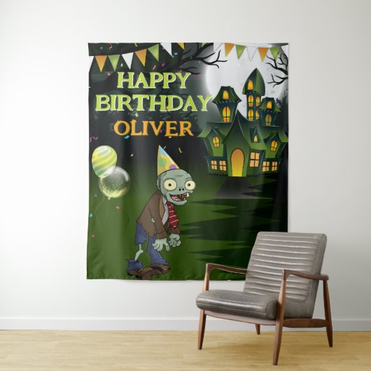 ゾンビバースデーキッズハロウィンバナー タペストリー (インサイチュ)