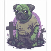 ゾンビパグ – 面白完全に死んでいないハロウィーン犬 シール (正面)