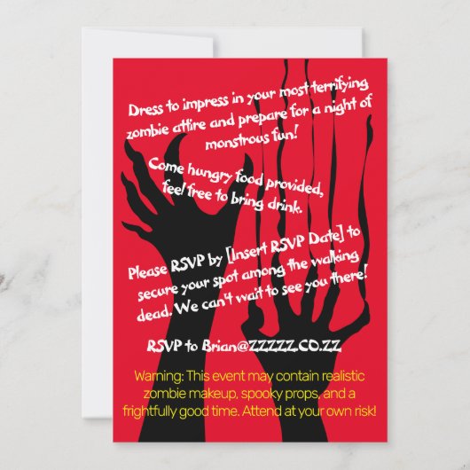 ゾンビパーティ アポカリプス ディストピア イベント 招待状 (裏面)