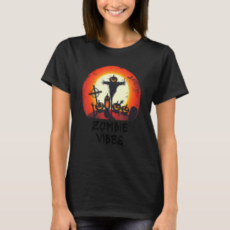 ゾンビビブラスムーンリット墓地 怖い子供男の子デザイン Tシャツ