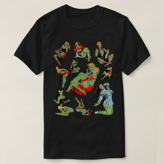 ゾンビピンアップガールハロウィンサッシキュートコラージュAp Tシャツ (デザイン正面)