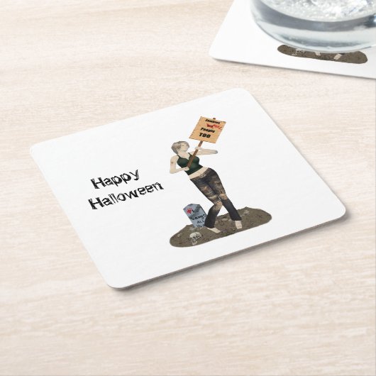 ゾンビピンアップガール抗議II紙コースター スクエアペーパーコースター (アングル)